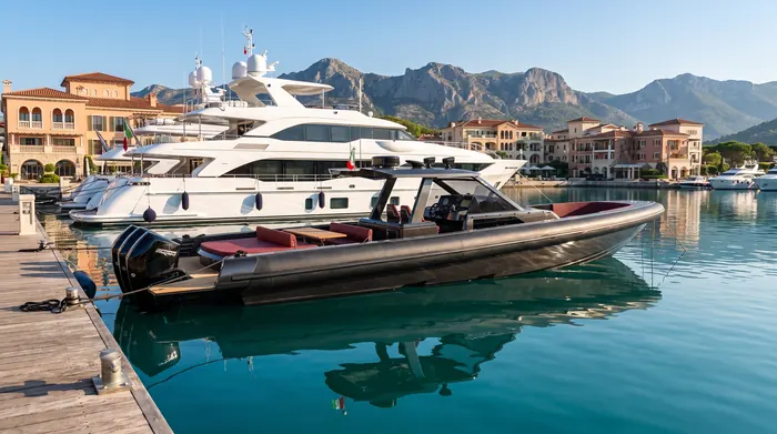 GARI 44 in marina con yacht e montagne sullo sfondo