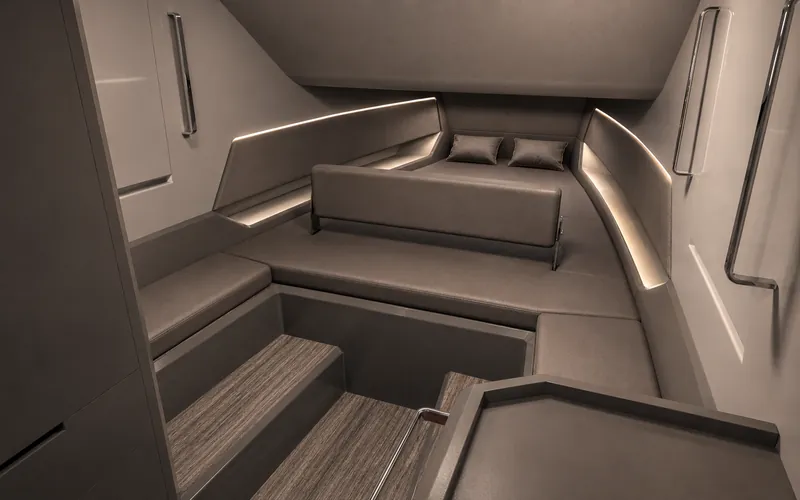Interni GARI 44: cabina con cuccetta e illuminazione indiretta