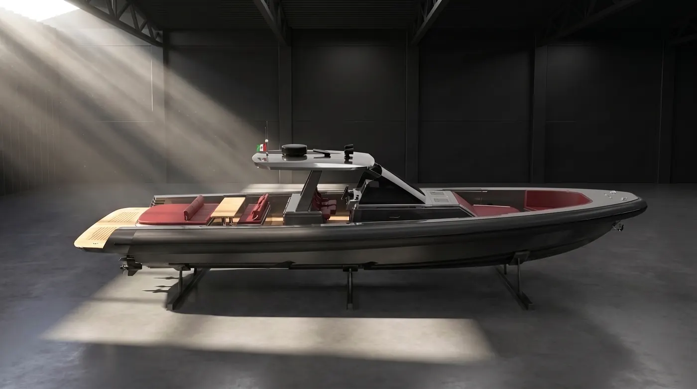 GARI 44 EFB con T-top esposto in un hangar con luce radente laterale