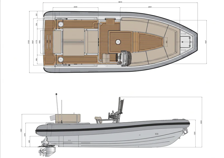 Specifiche tecniche GARI Tender 700 allestimento Leisure: pianta e profilo con quote