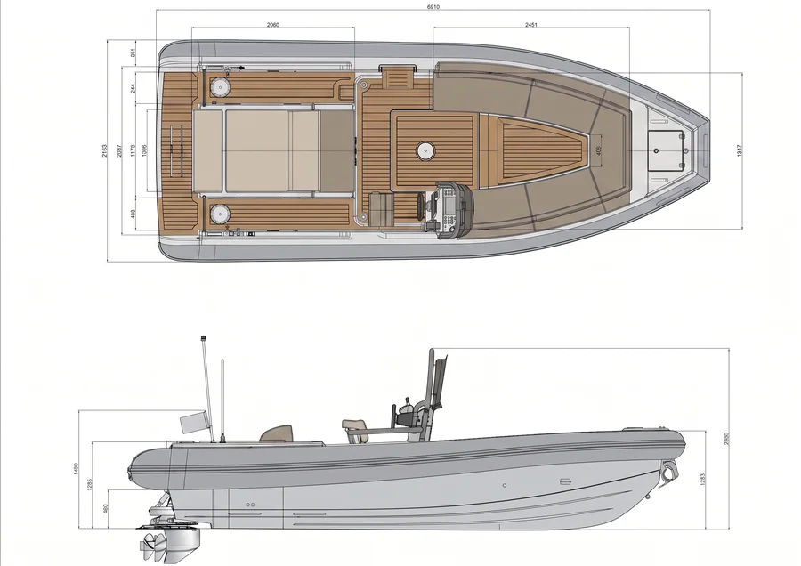 Specifiche tecniche GARI Tender 700 allestimento Utility: pianta e profilo con quote