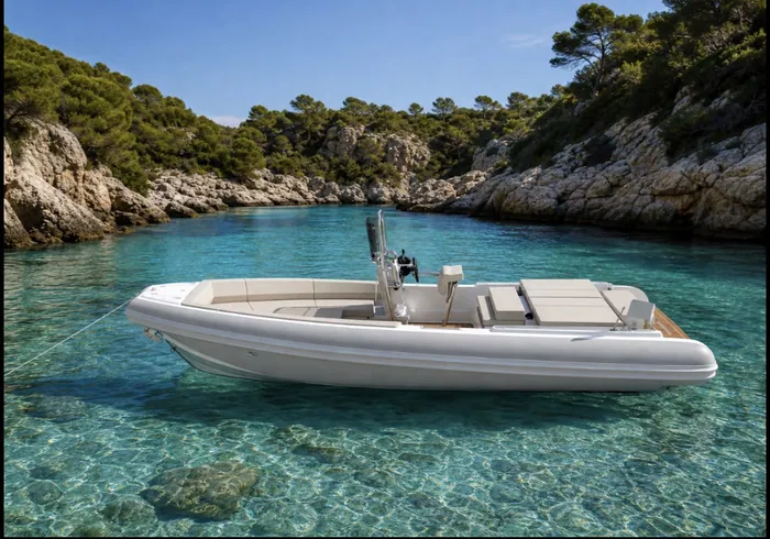 GARI Tender 700 fermo su acqua bassa davanti alla costa rocciosa